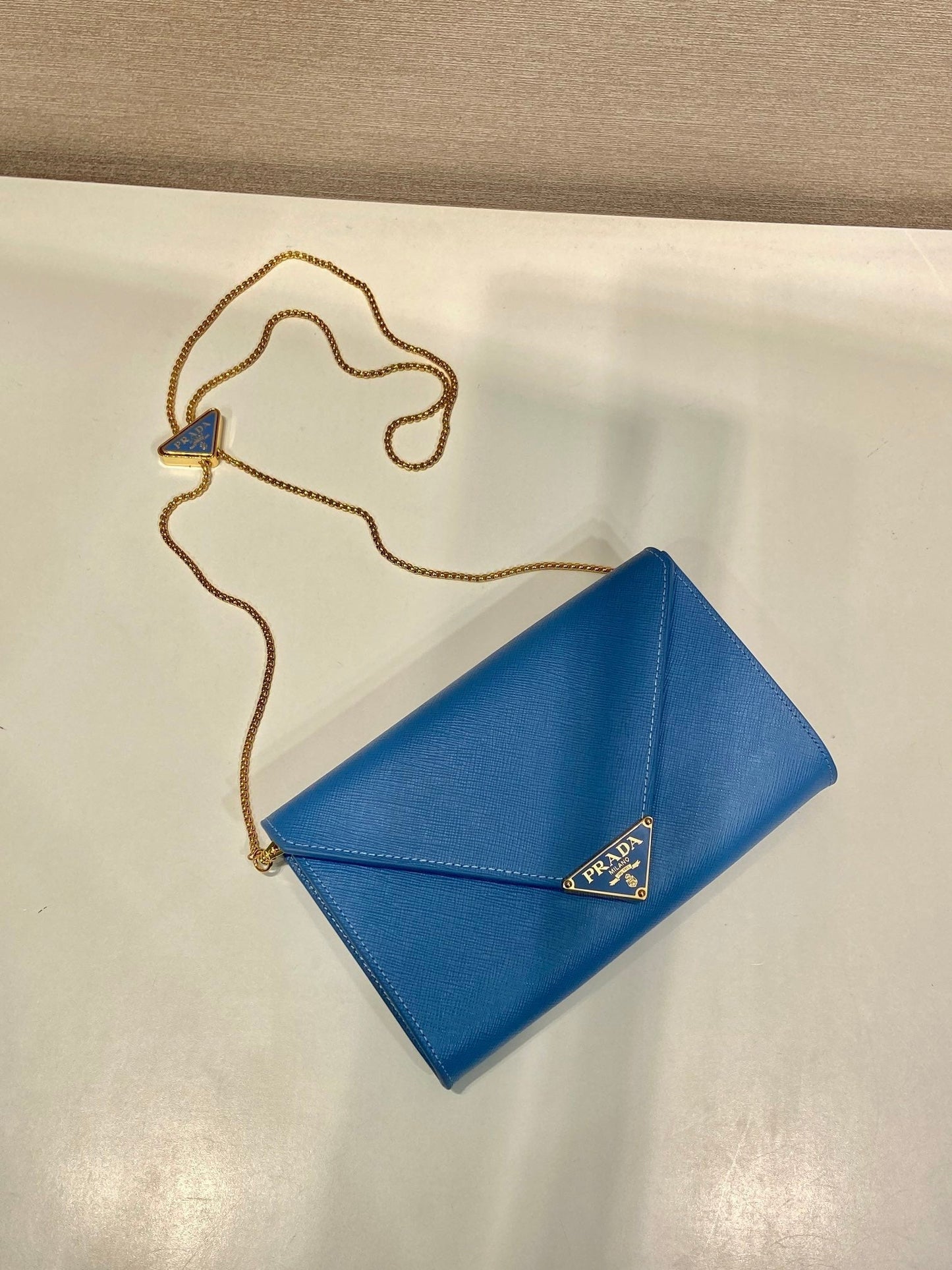 PRA Cross pattern envelope bag blue leather 341158 mysite