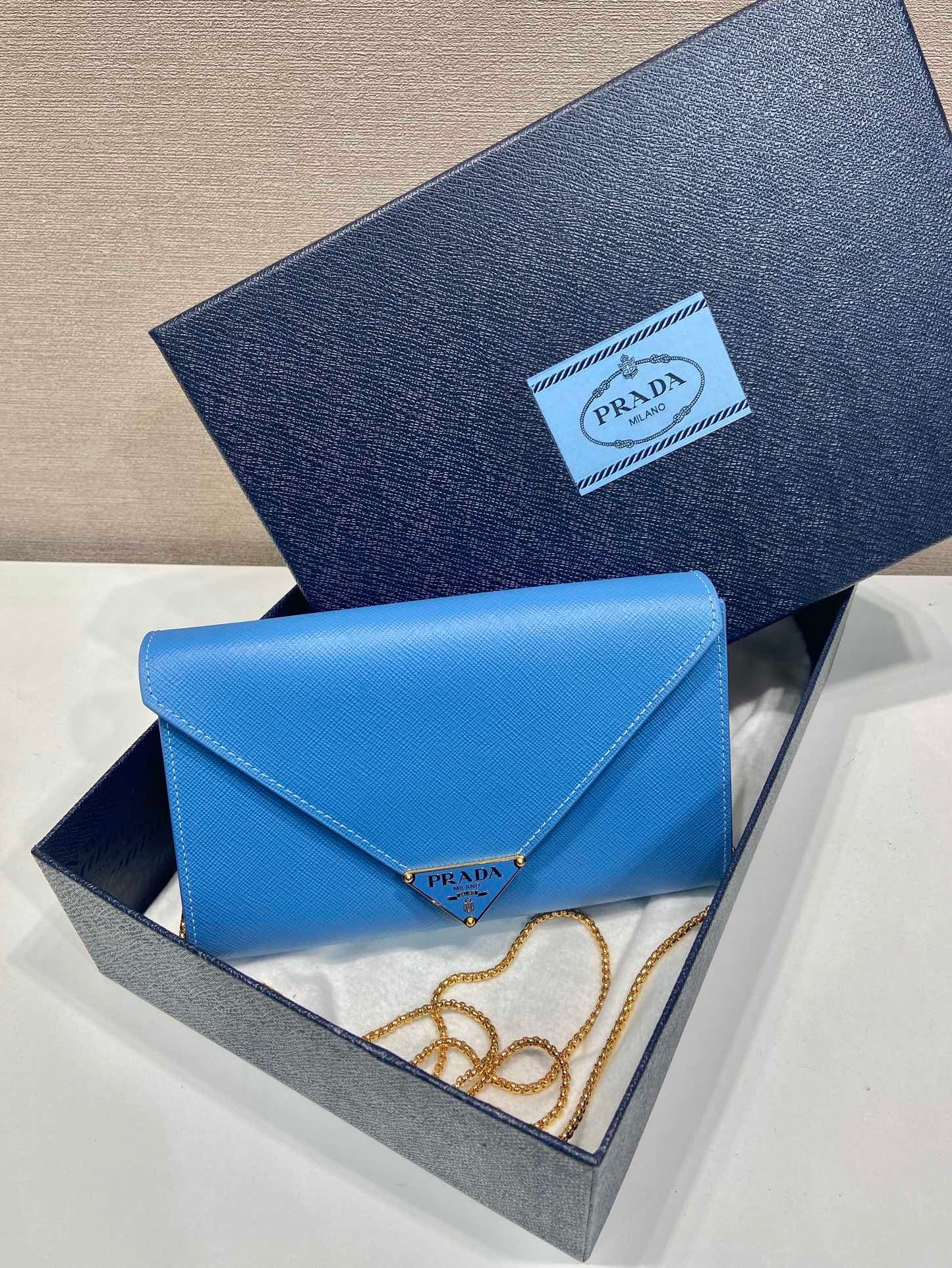 PRA Cross pattern envelope bag blue leather 341158 mysite