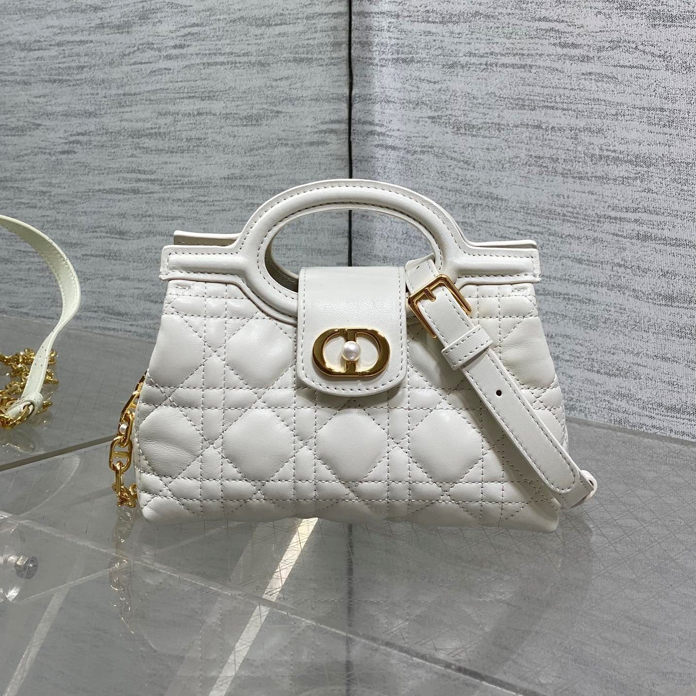 CD Jolie Top Handle Mini Bag 18.5cm White Cannage Lambskin GHW mysite