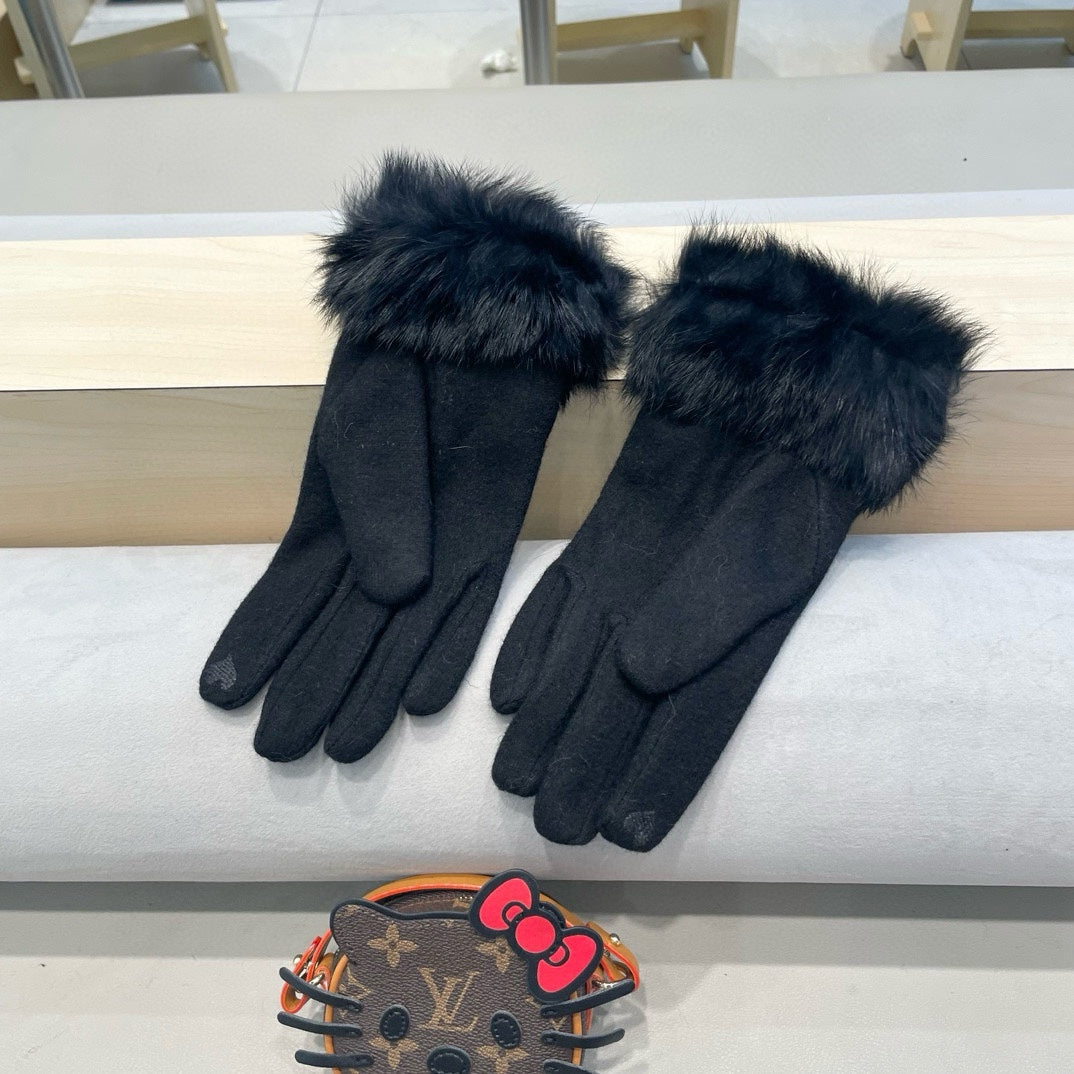 GLOVES IN BLACK WOOL AND RABBIT FUR 417168 mysite