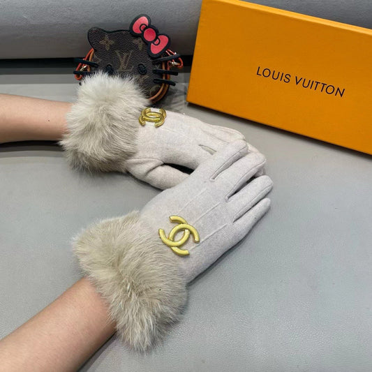 GLOVES IN PARCHMENT BEIGE WOOL AND RABBIT FUR 417169 mysite