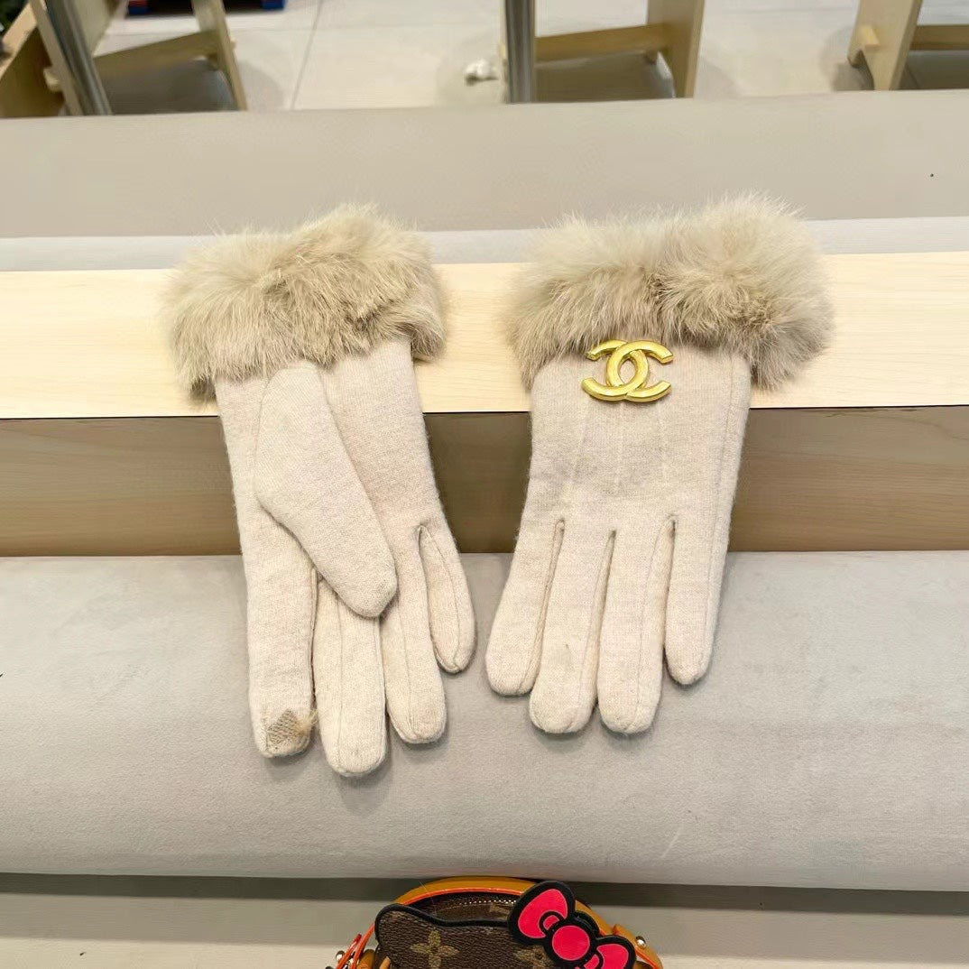 GLOVES IN PARCHMENT BEIGE WOOL AND RABBIT FUR 417169 mysite