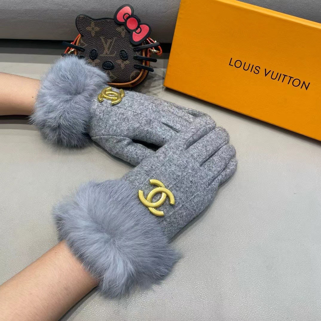 GLOVES IN COOL GRAY WOOL AND RABBIT FUR 417170 mysite