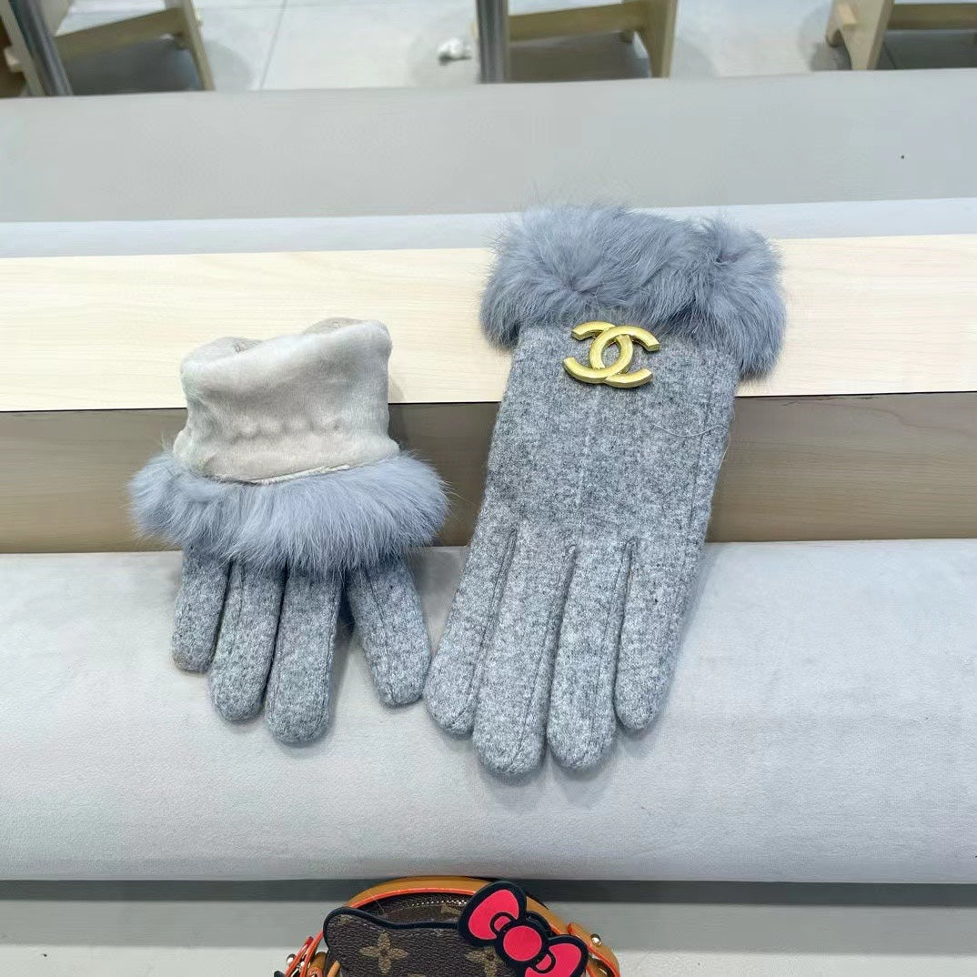 GLOVES IN COOL GRAY WOOL AND RABBIT FUR 417170 mysite