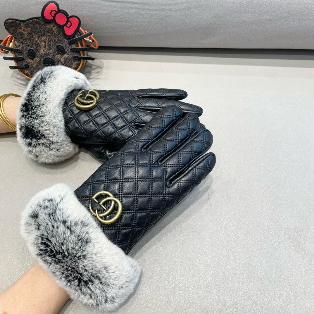TOUCHSCREEN GLOVES IN BLACK RABBIT FUR AND LAMBSKIN 444433 mysite