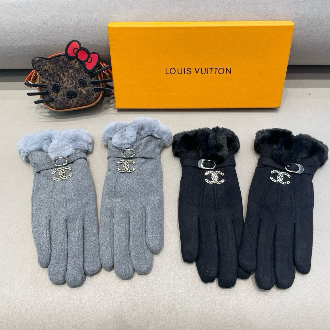 GLOVES IN BLACK WOOL WITH RABBIT FUR 458521 mysite