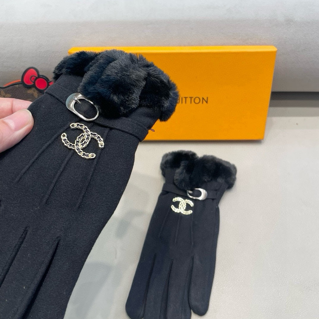 GLOVES IN BLACK WOOL WITH RABBIT FUR 458521 mysite