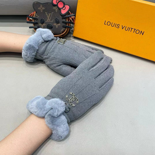 GLOVES IN SHARK GRAY WOOL WITH RABBIT FUR 458522 mysite