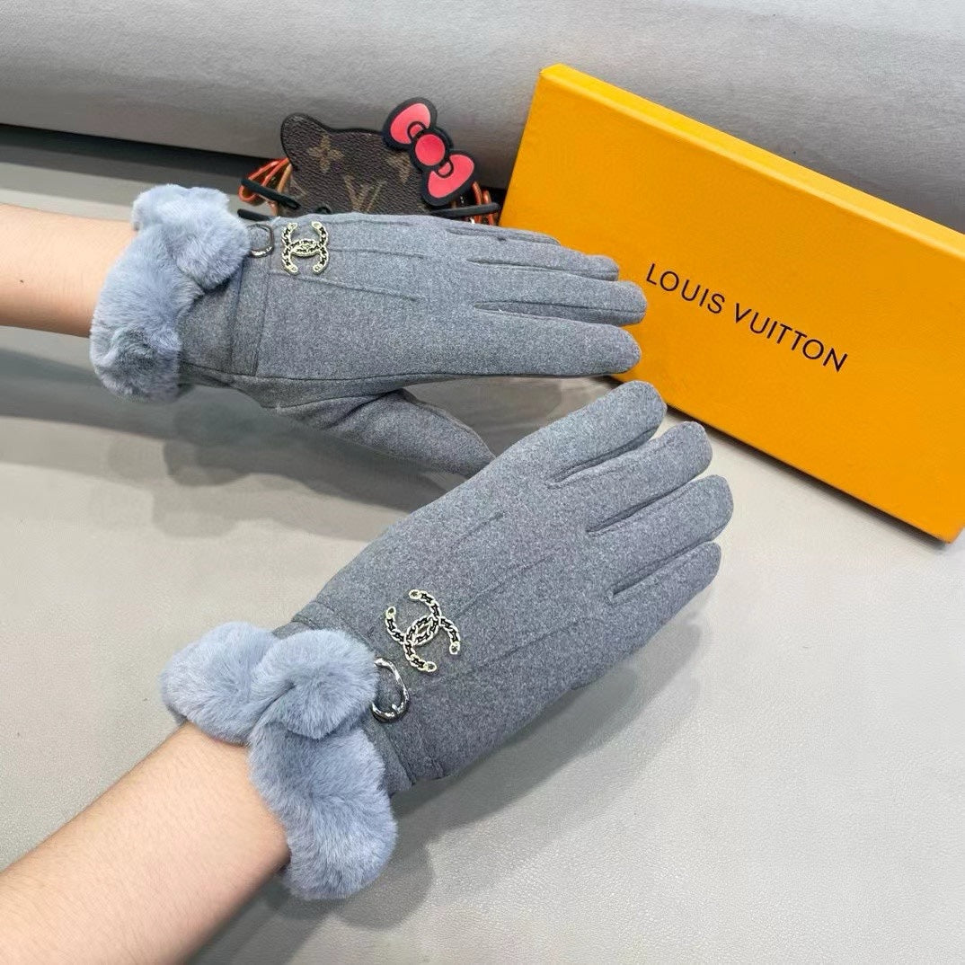GLOVES IN SHARK GRAY WOOL WITH RABBIT FUR 458522 mysite