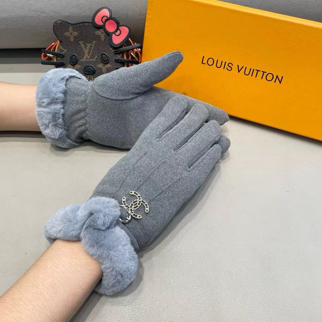 GLOVES IN SHARK GRAY WOOL WITH RABBIT FUR 458522 mysite