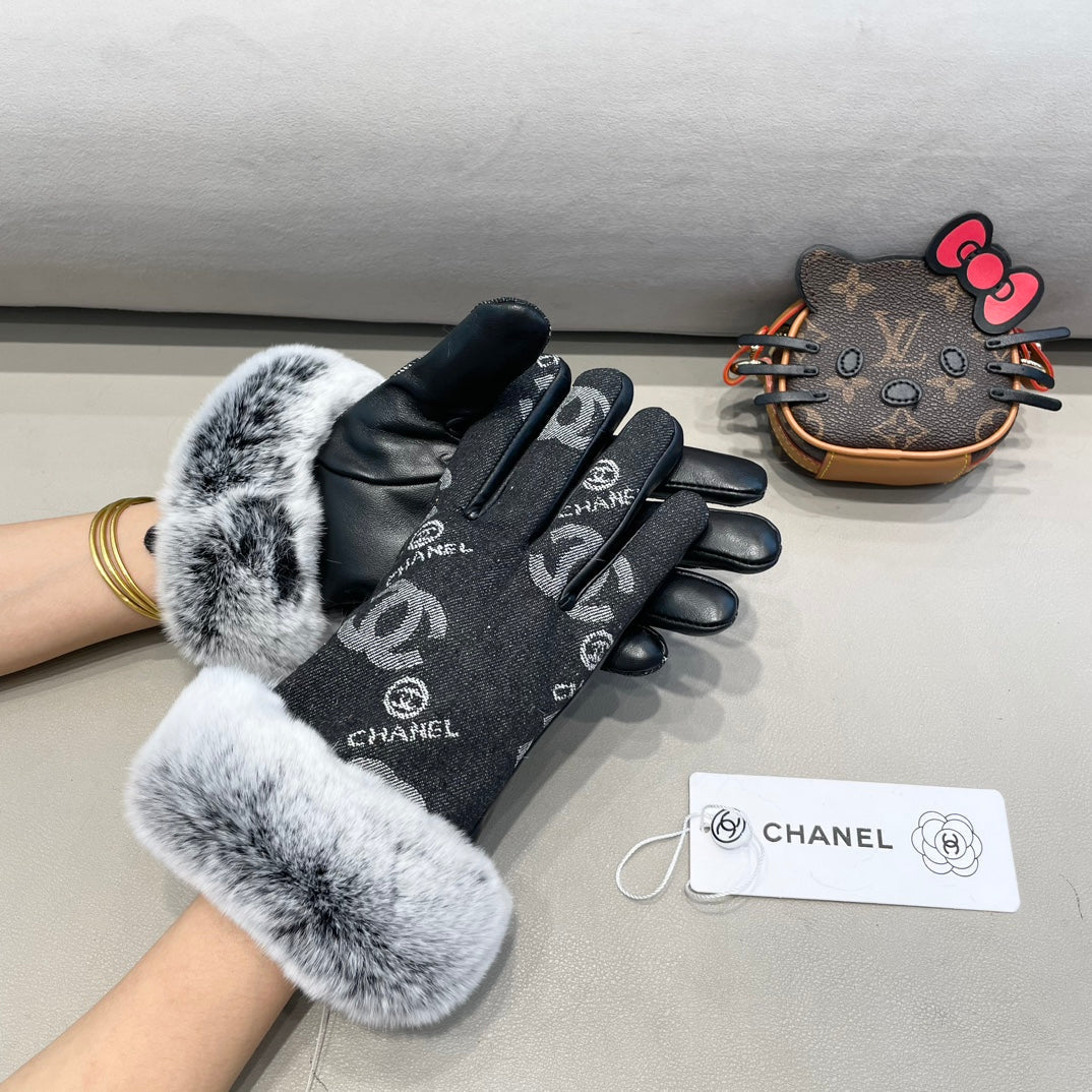 GLOVES IN BLACK DENIM AND CALFSKIN 463797 mysite