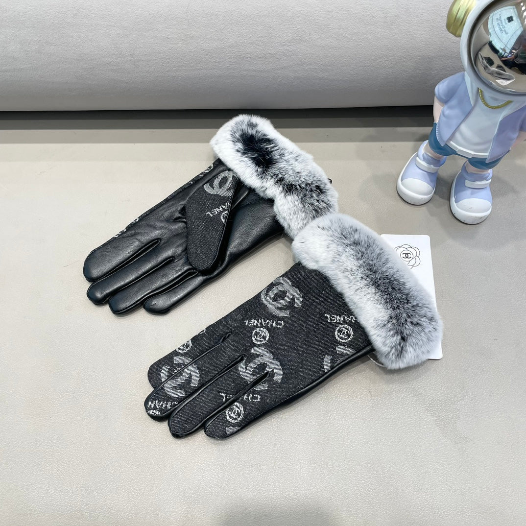 GLOVES IN BLACK DENIM AND CALFSKIN 463797 mysite