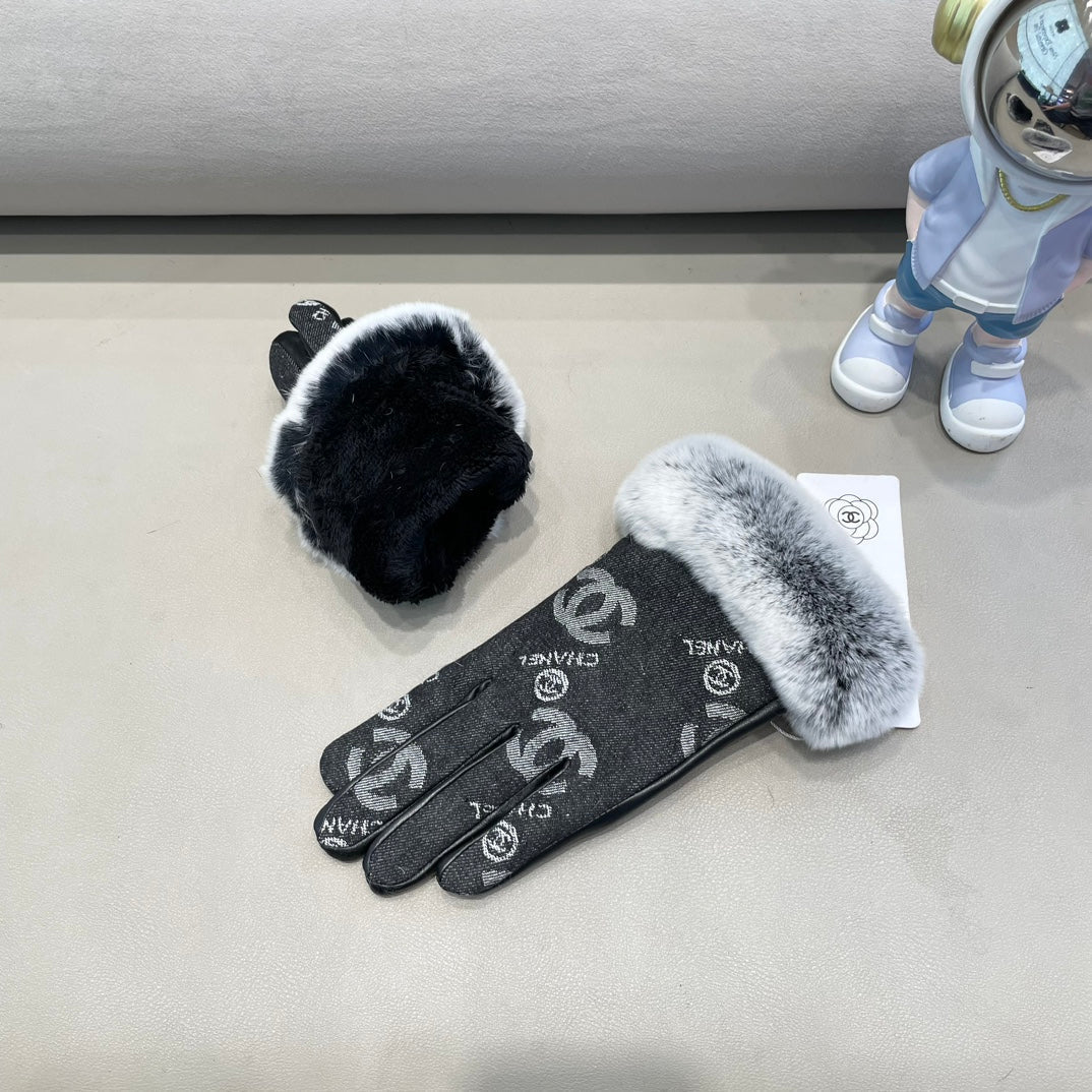 GLOVES IN BLACK DENIM AND CALFSKIN 463797 mysite