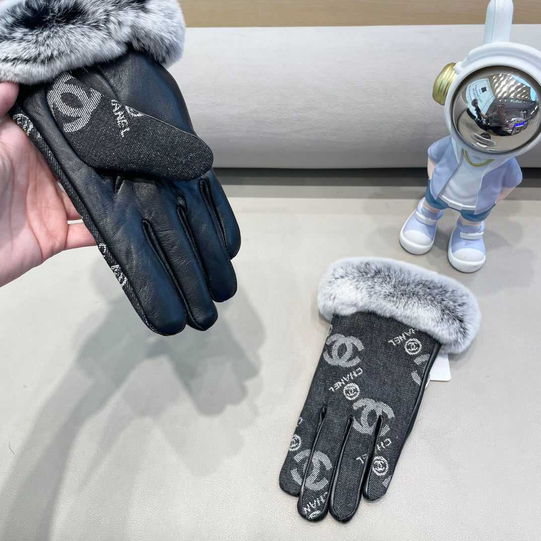 GLOVES IN BLACK DENIM AND CALFSKIN 463797 mysite