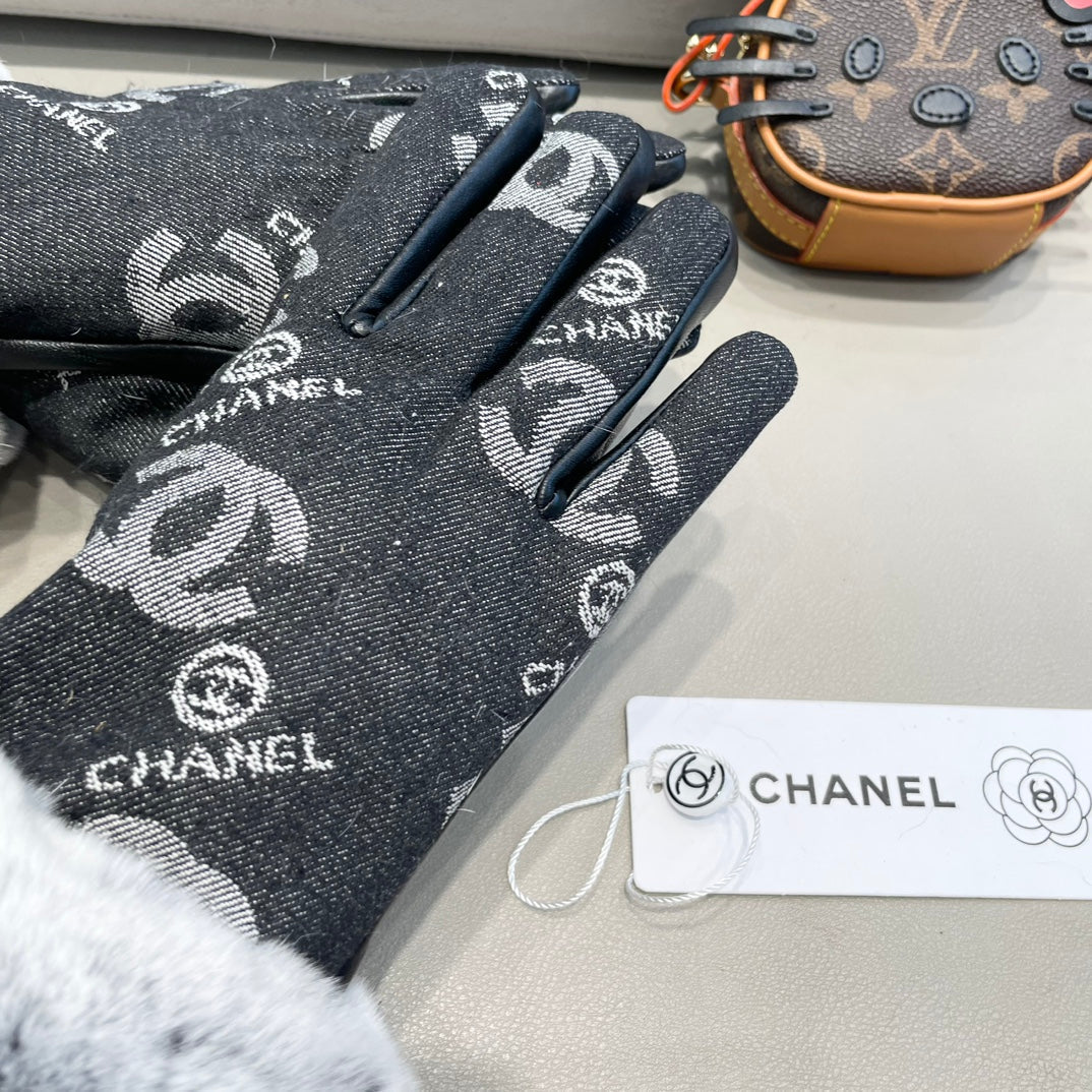 GLOVES IN BLACK DENIM AND CALFSKIN 463797 mysite