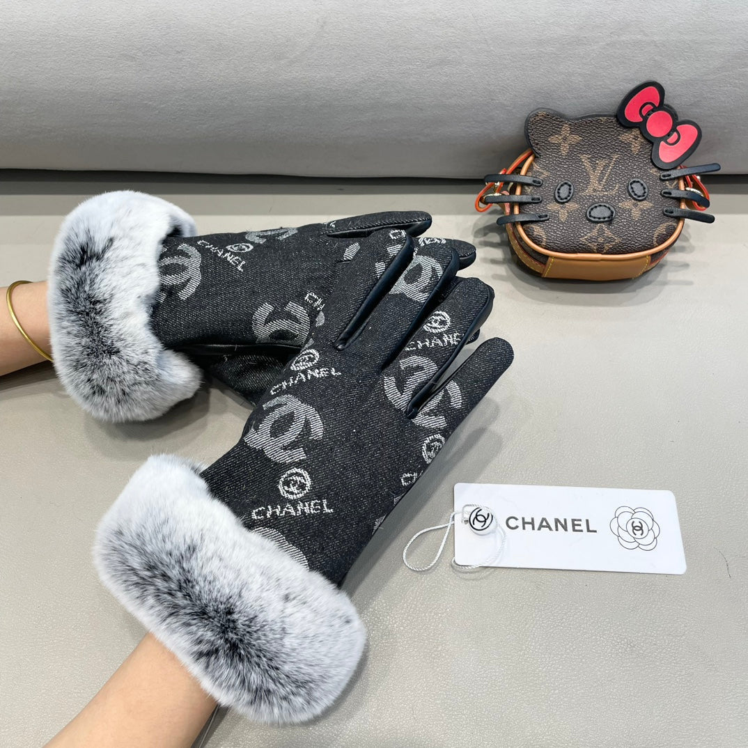 GLOVES IN BLACK DENIM AND CALFSKIN 463797 mysite