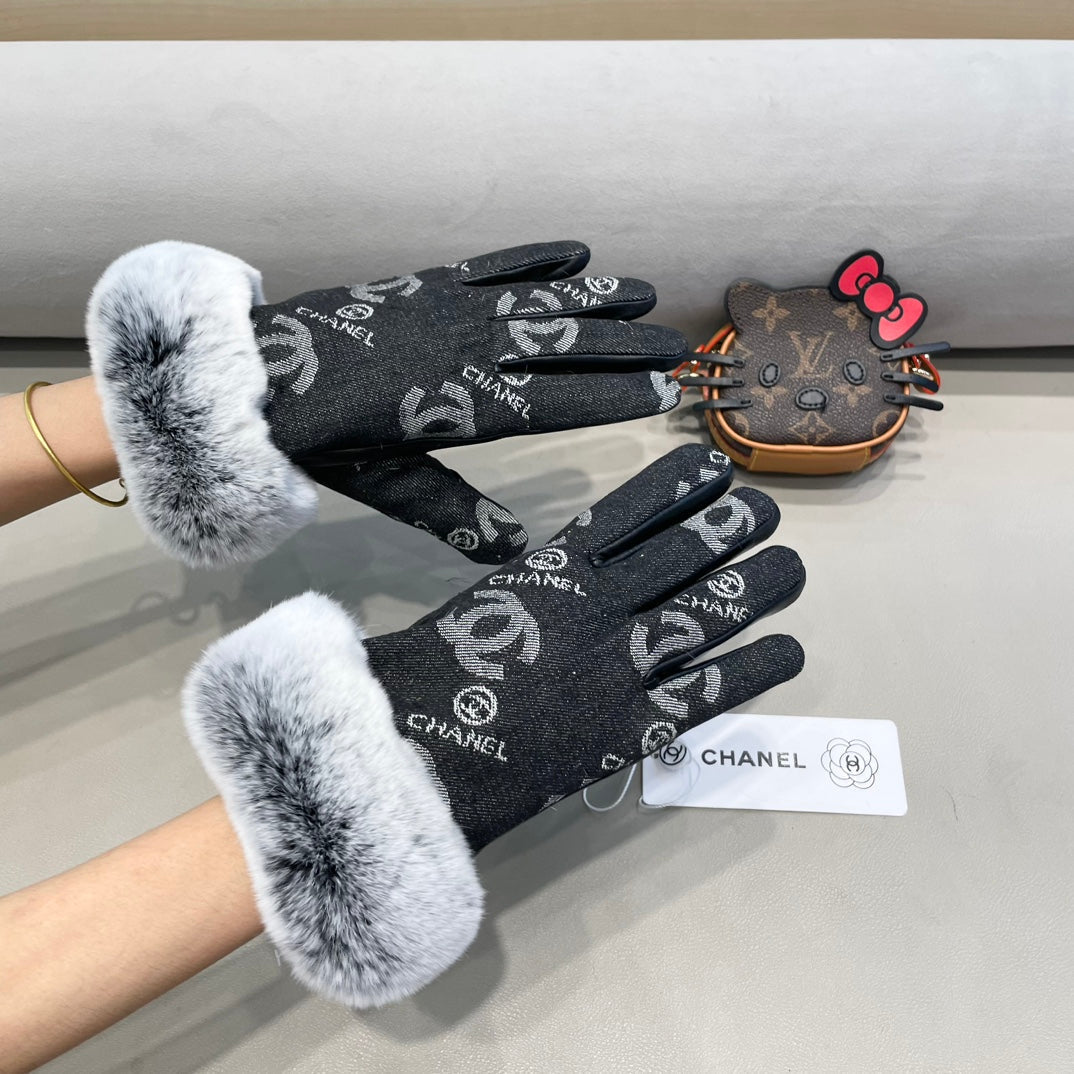 GLOVES IN BLACK DENIM AND CALFSKIN 463797 mysite