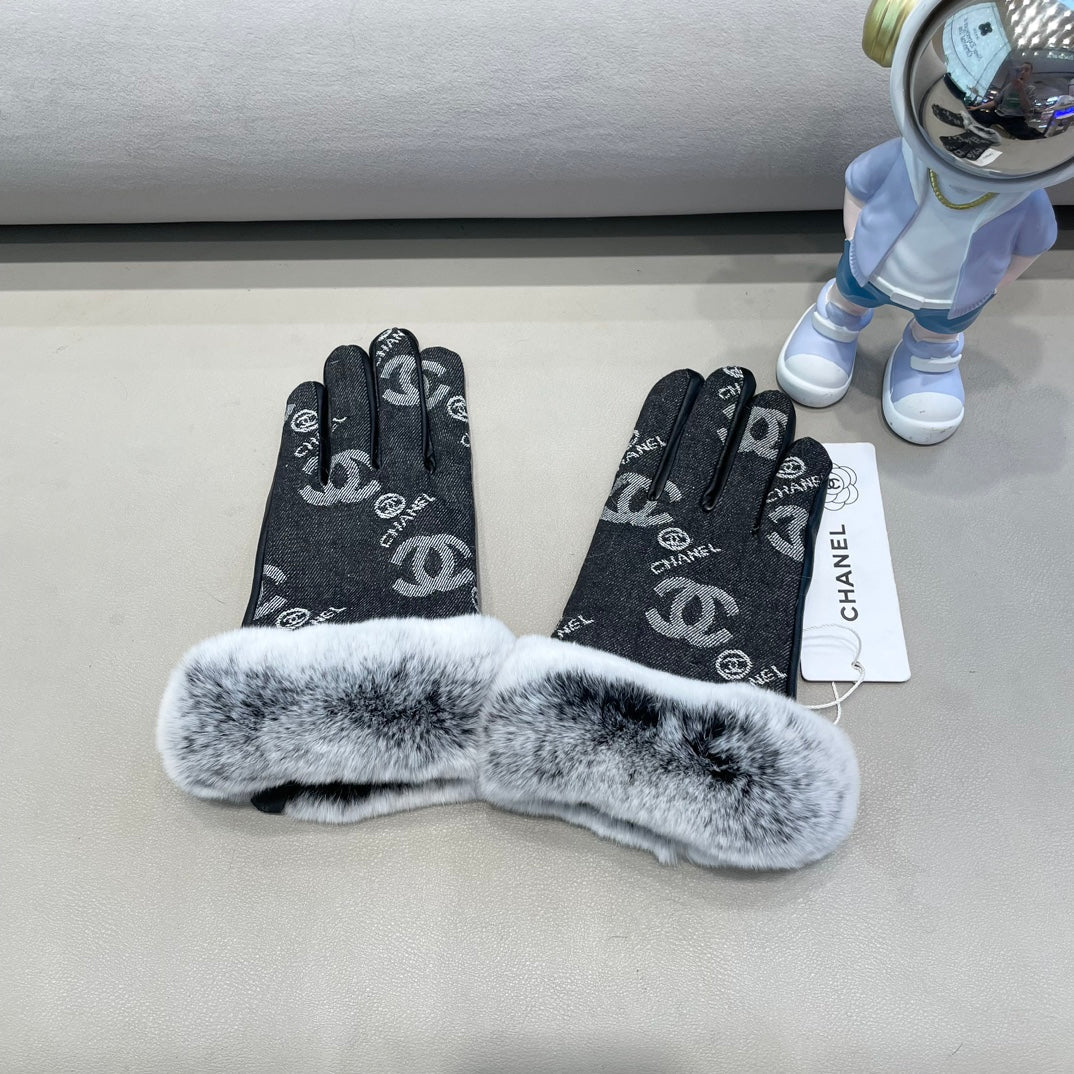 GLOVES IN BLACK DENIM AND CALFSKIN 463797 mysite