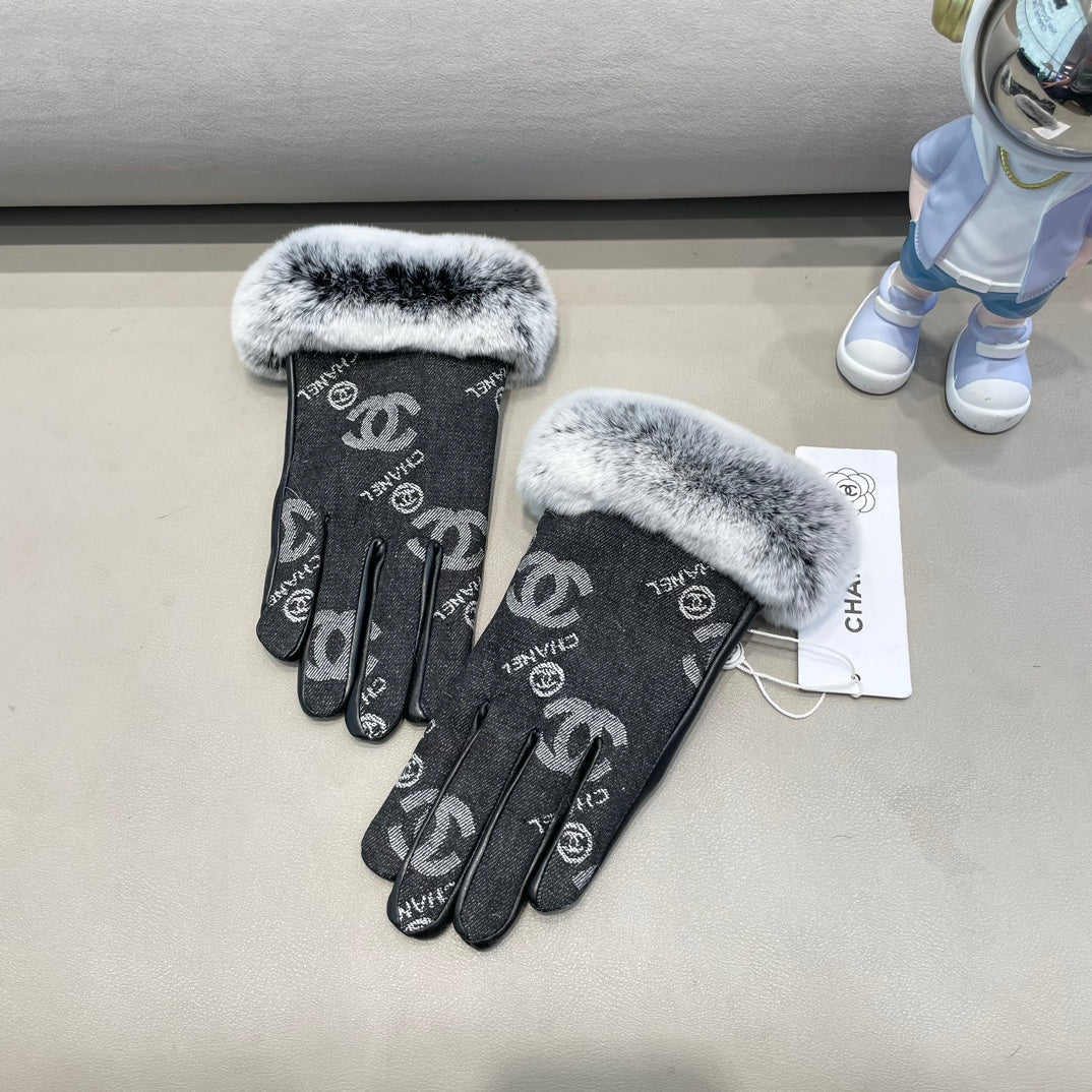 GLOVES IN BLACK DENIM AND CALFSKIN 463797 mysite