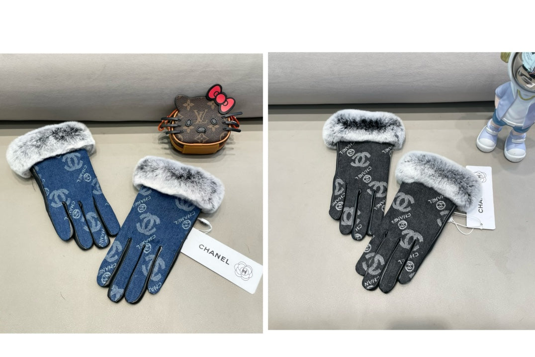 GLOVES IN NAVY BLUE DENIM AND BLACK CALFSKIN 463798 mysite