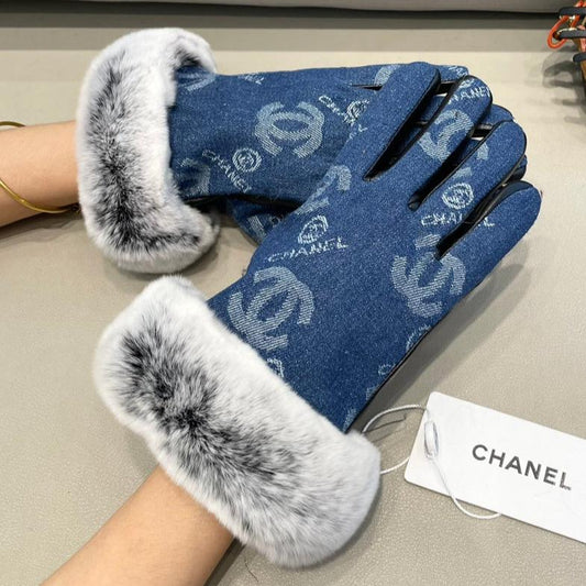 GLOVES IN NAVY BLUE DENIM AND BLACK CALFSKIN 463798 mysite