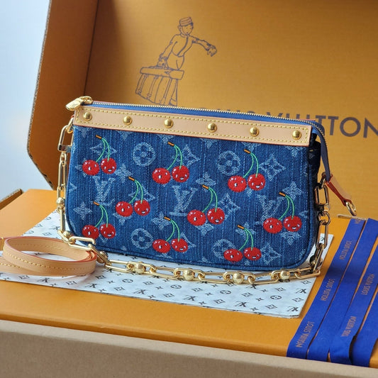 LV x TM M13994 Pochette Accessoires 22cm Blue Monogram Denim With Cherry Motif GHW mysite