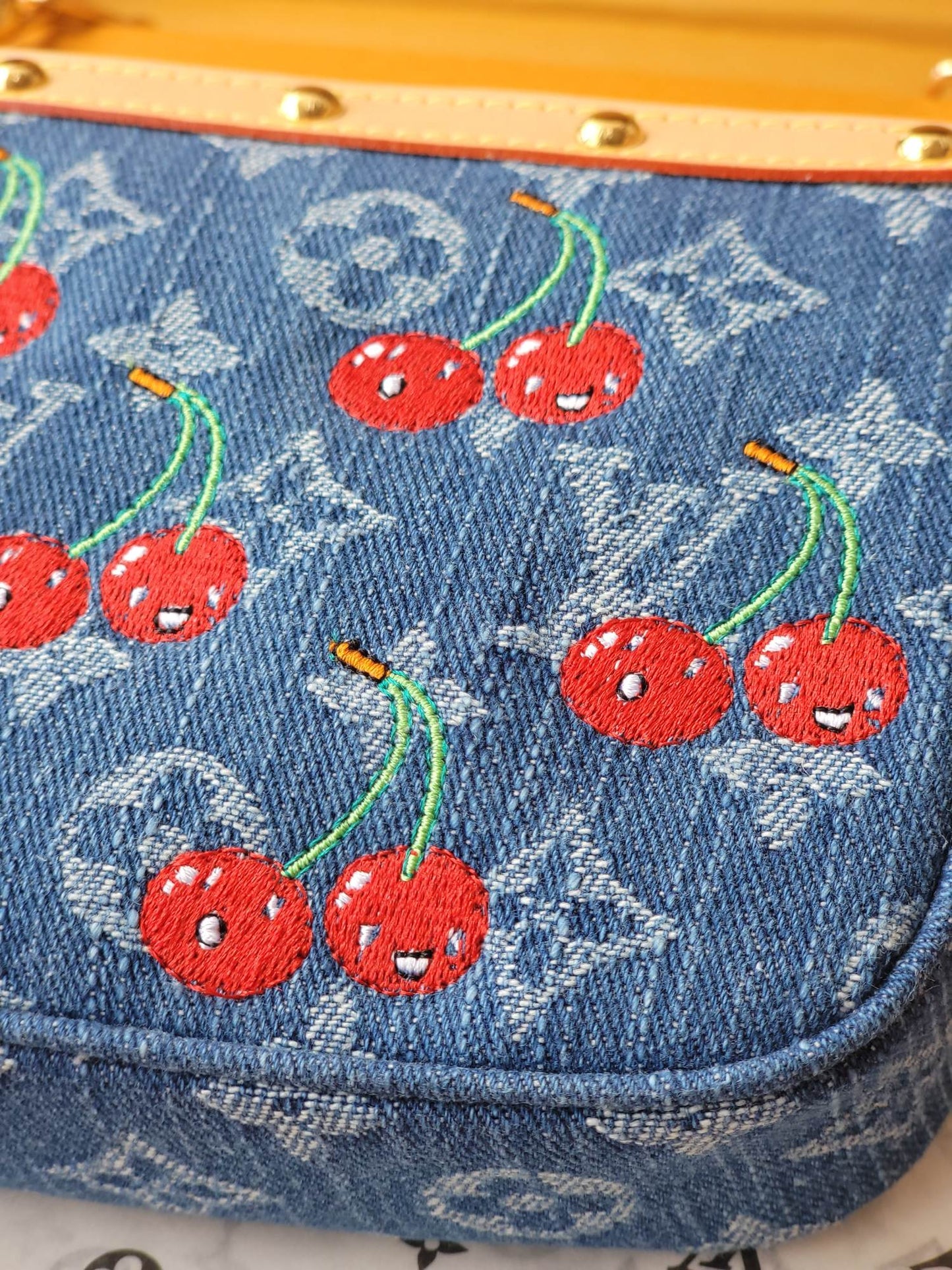 LV x TM M13994 Pochette Accessoires 22cm Blue Monogram Denim With Cherry Motif GHW mysite