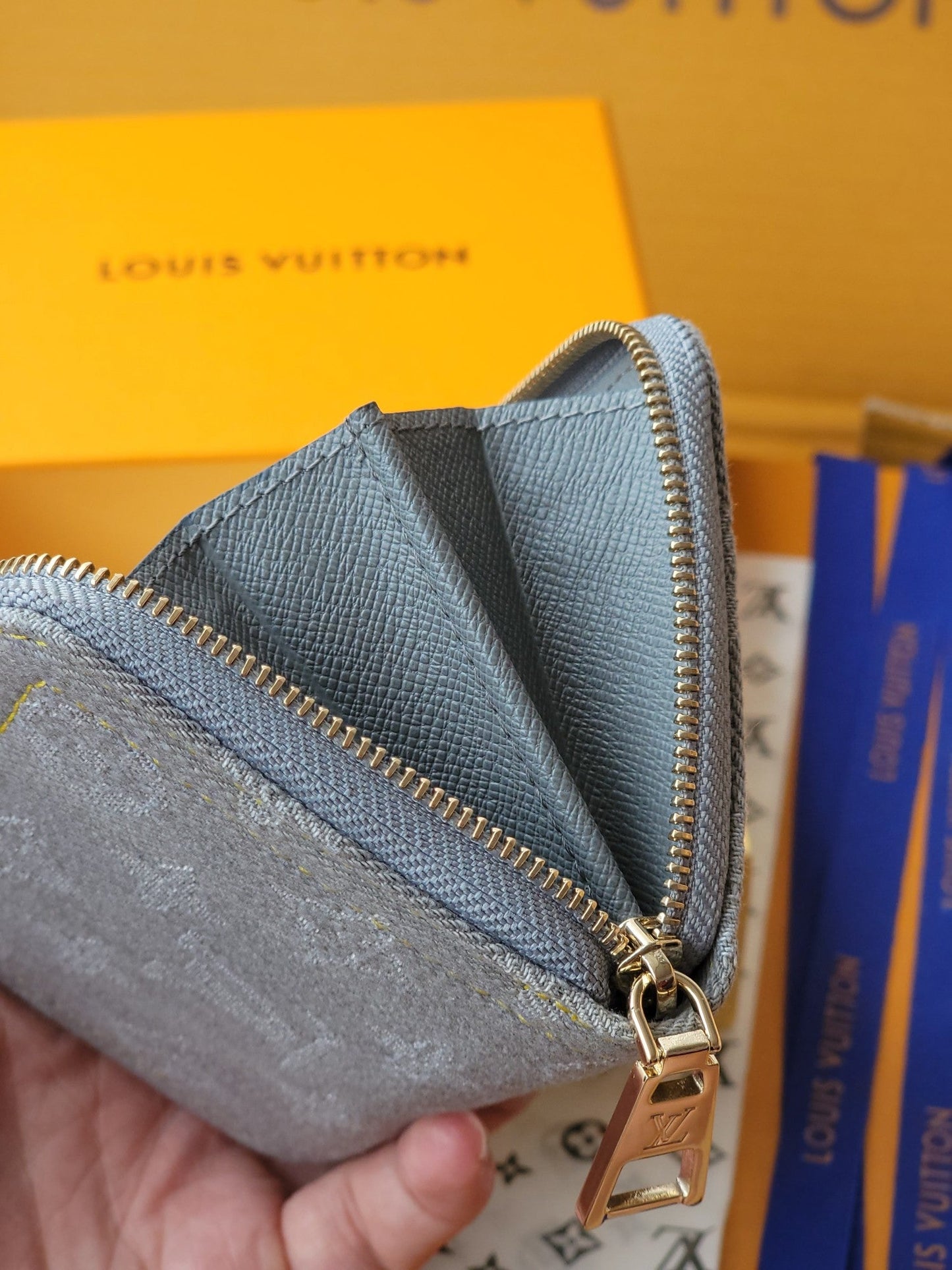 LV Zippy Coin Purse Grey Monogram Denim - Light GHW mysite