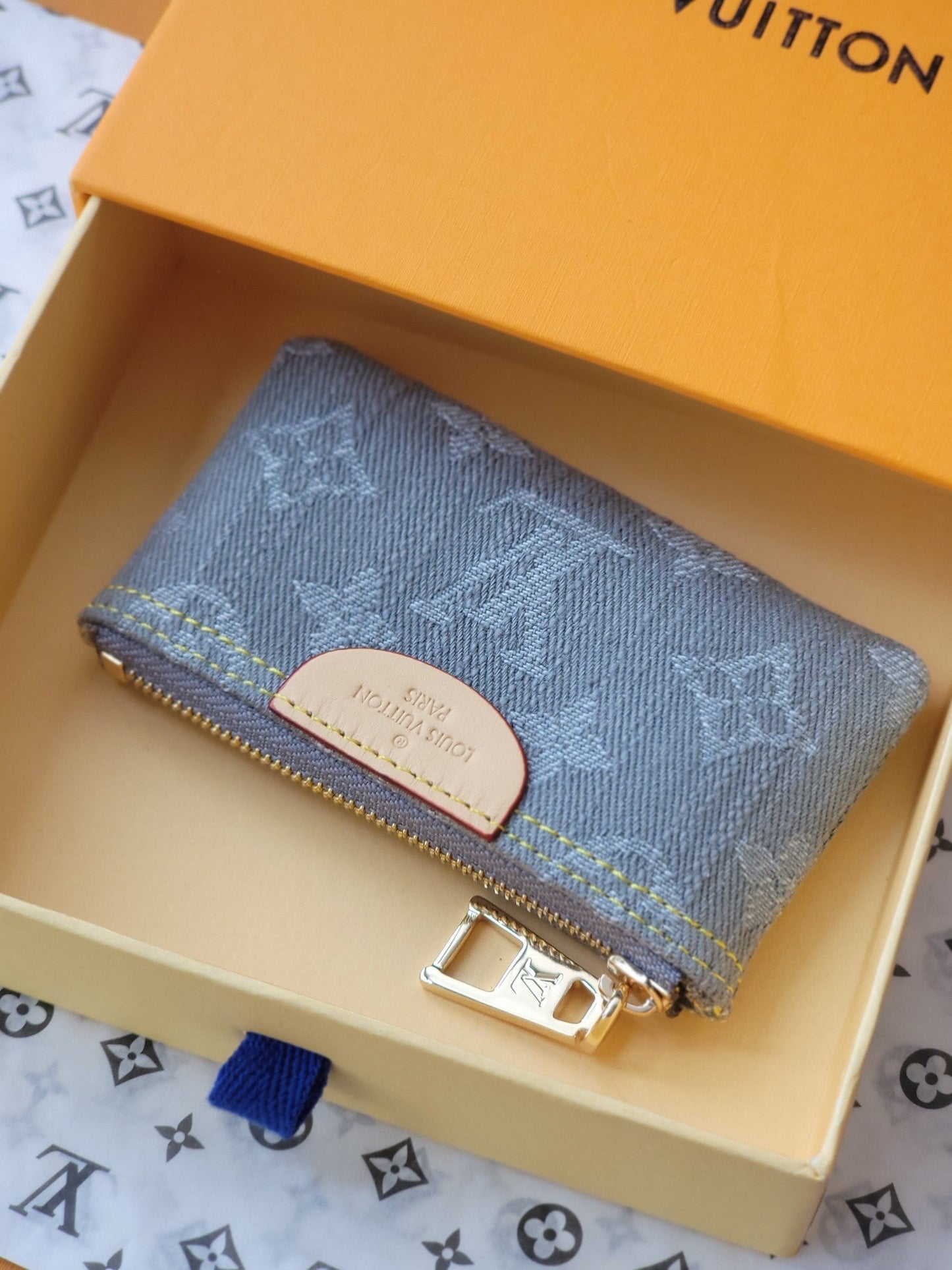 LV Key Pouch Grey Monogram Denim - Light GHW mysite