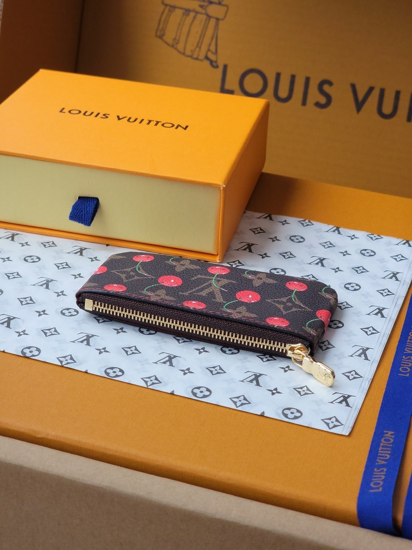 LV x TM Pochette Cre Coin Purse Brown Monogram Canvas With Cherry Motif mysite