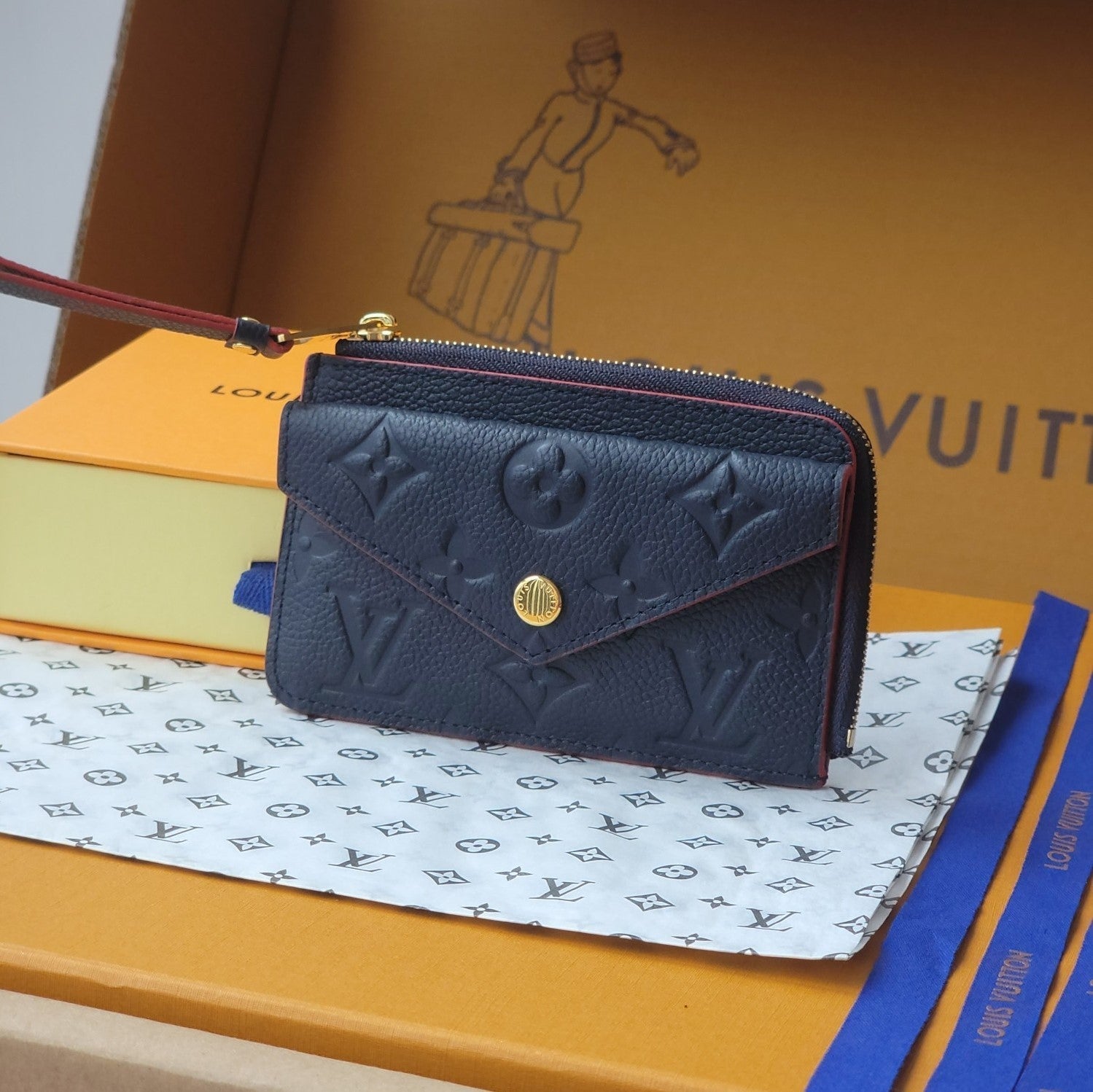 LV Card Holder Recto Verso With Red Border Black Monogram Empreinte Cowhide GHW mysite
