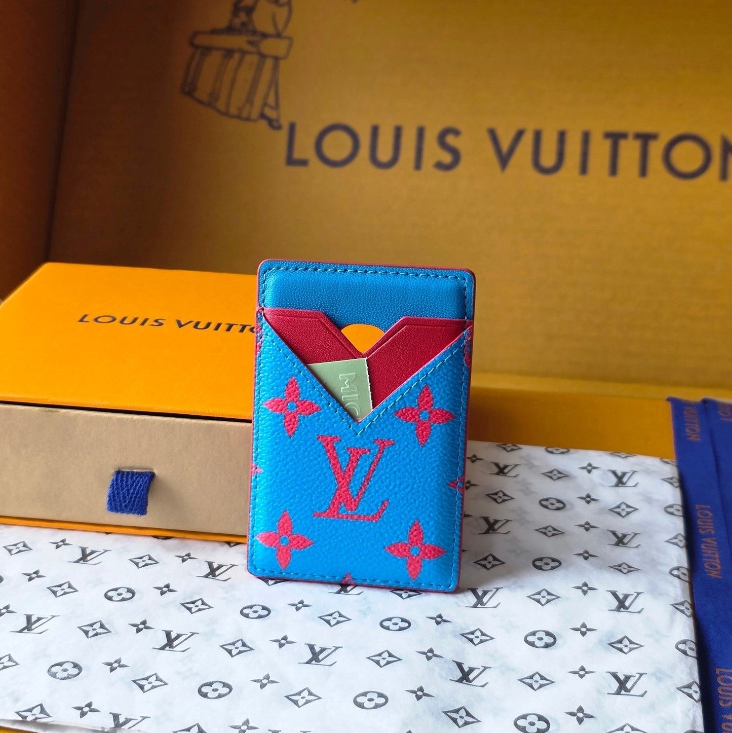 LV M15034 Porte-Cartes Magnet Blue Red Monogram Glow Canvas & Cowhide mysite