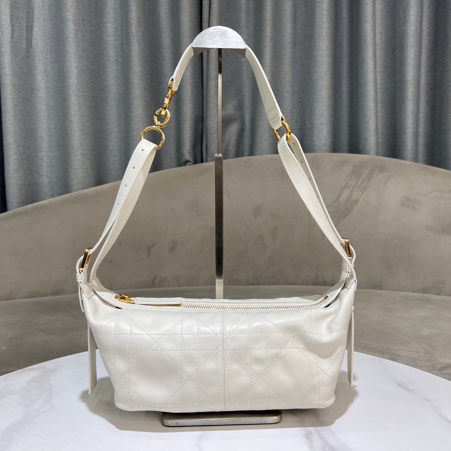 CD Jacquard Hobo Bag 23 With Chain White Calfskin mysite