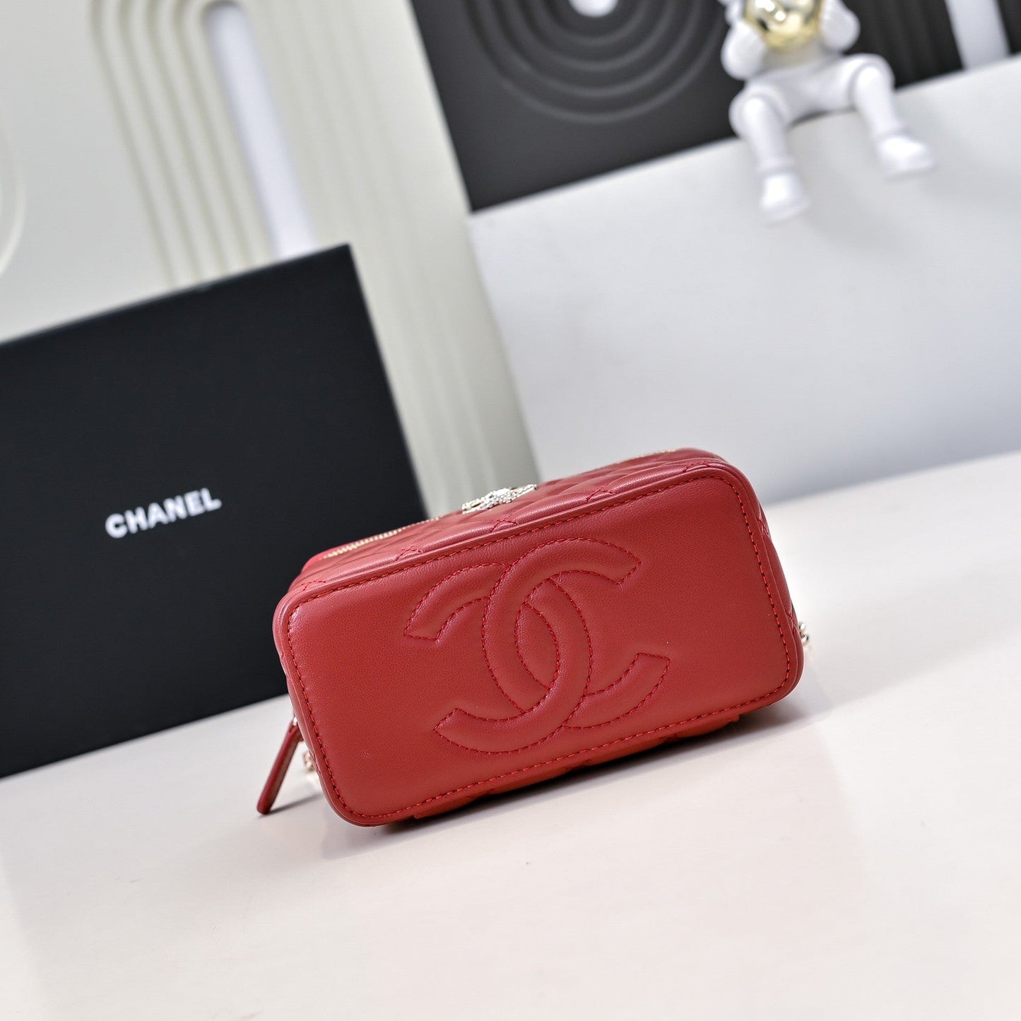 CC 24K Vanity Top Handle 17cm Red Lambskin Silver Hardware mysite