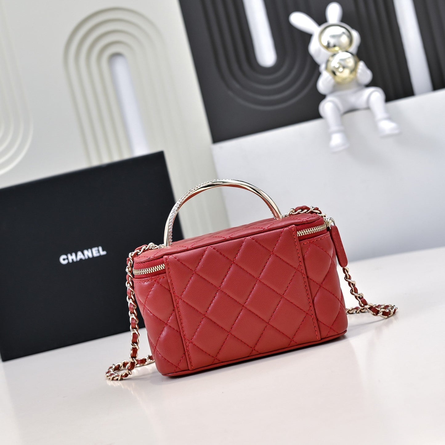 CC 24K Vanity Top Handle 17cm Red Lambskin Silver Hardware mysite