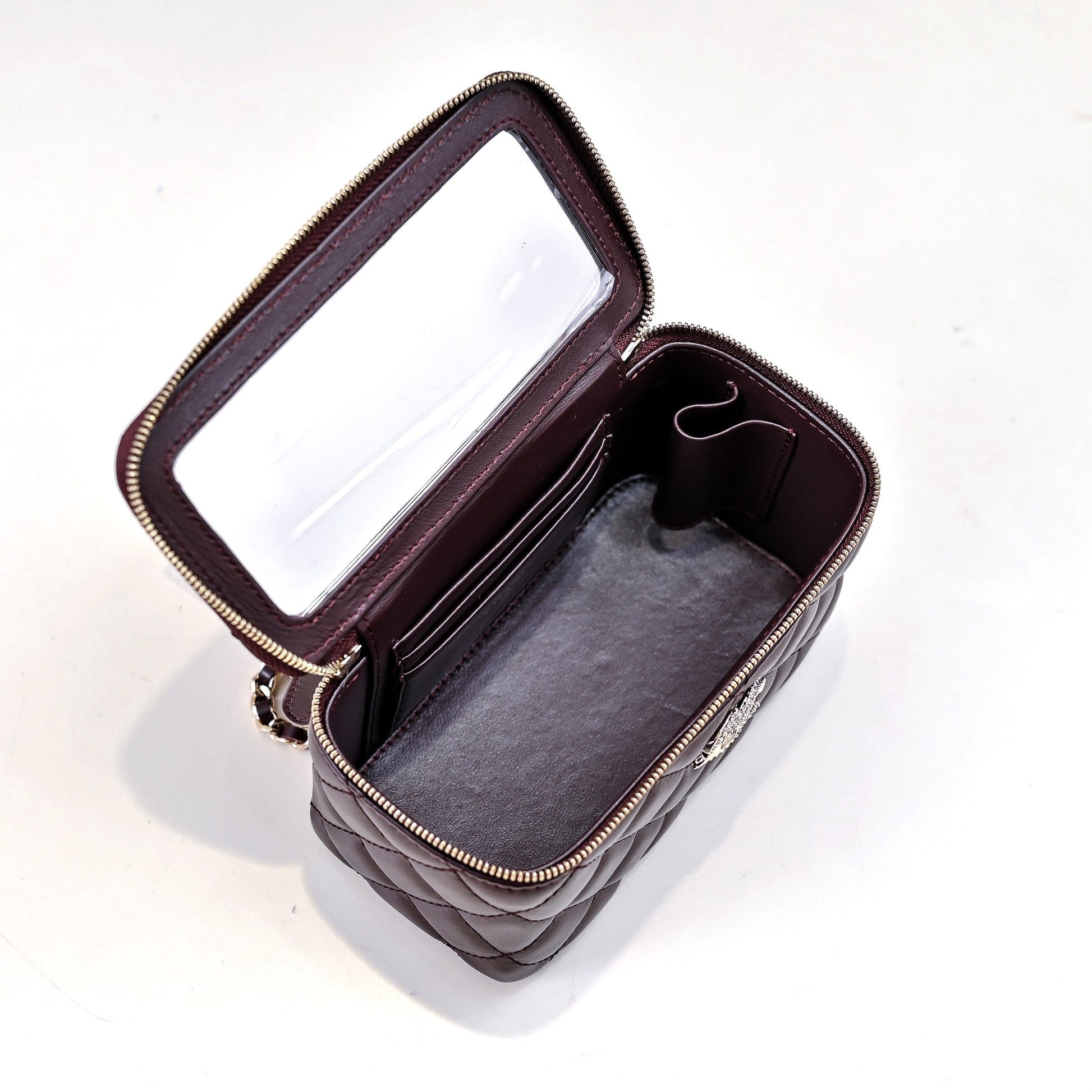 CC 24K Vanity Top Handle 17cm Burgundy Lambskin Silver Hardware mysite