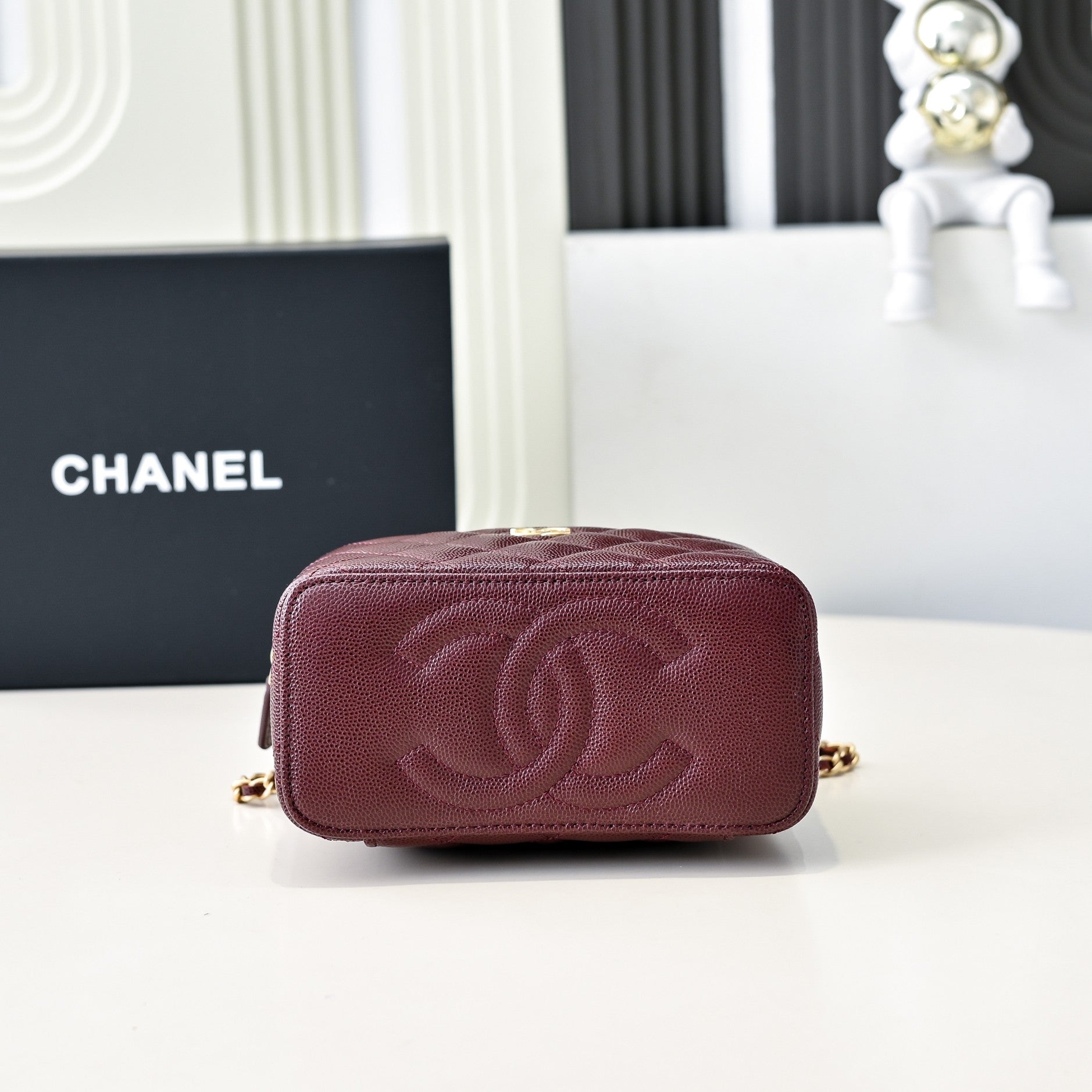 CC 24A Vanity Top Handle 16cm Burgundy Grained Calfskin Gold Hardware mysite