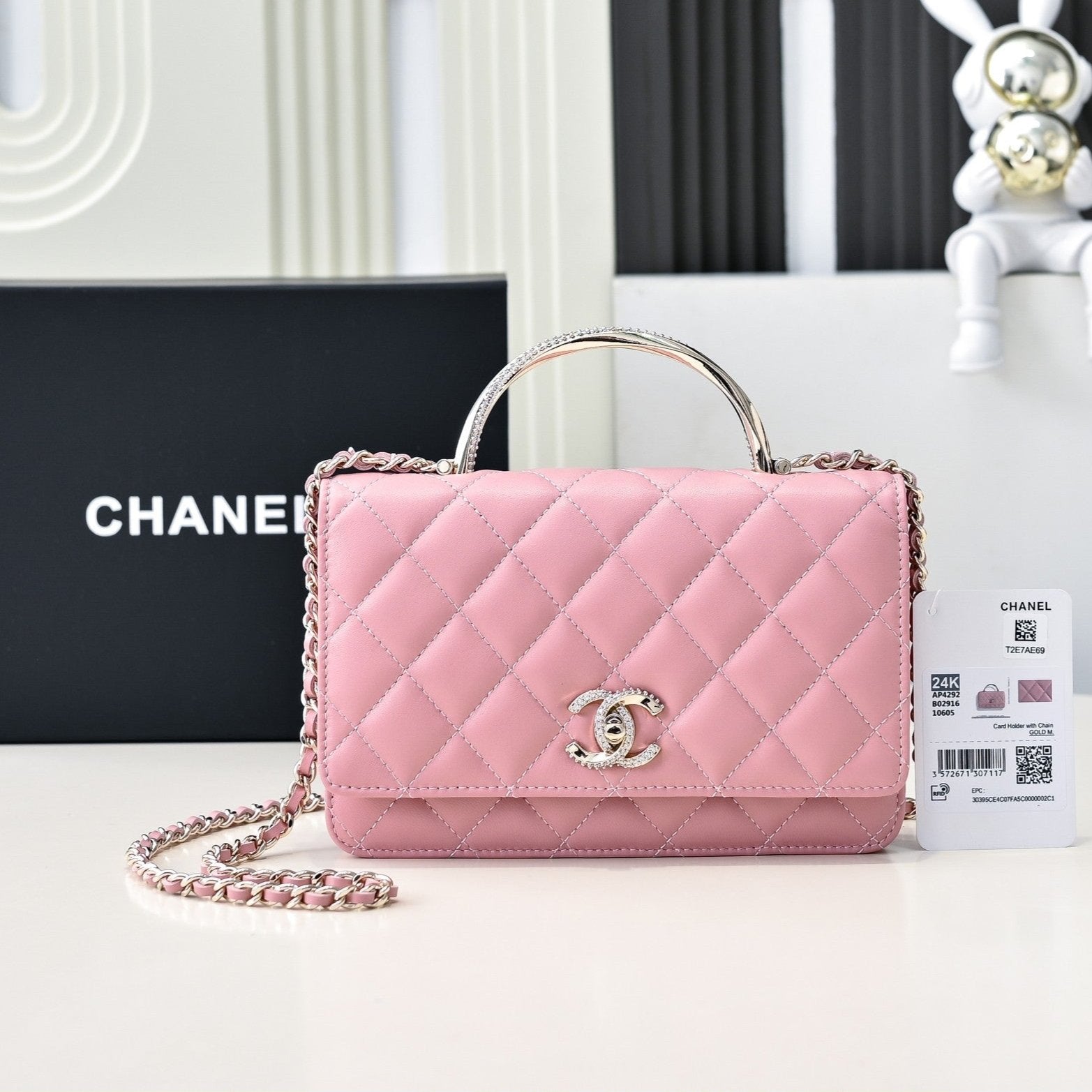 CC 24K Woc Top Handle 19cm Pink Lambskin Light Gold Hardware mysite