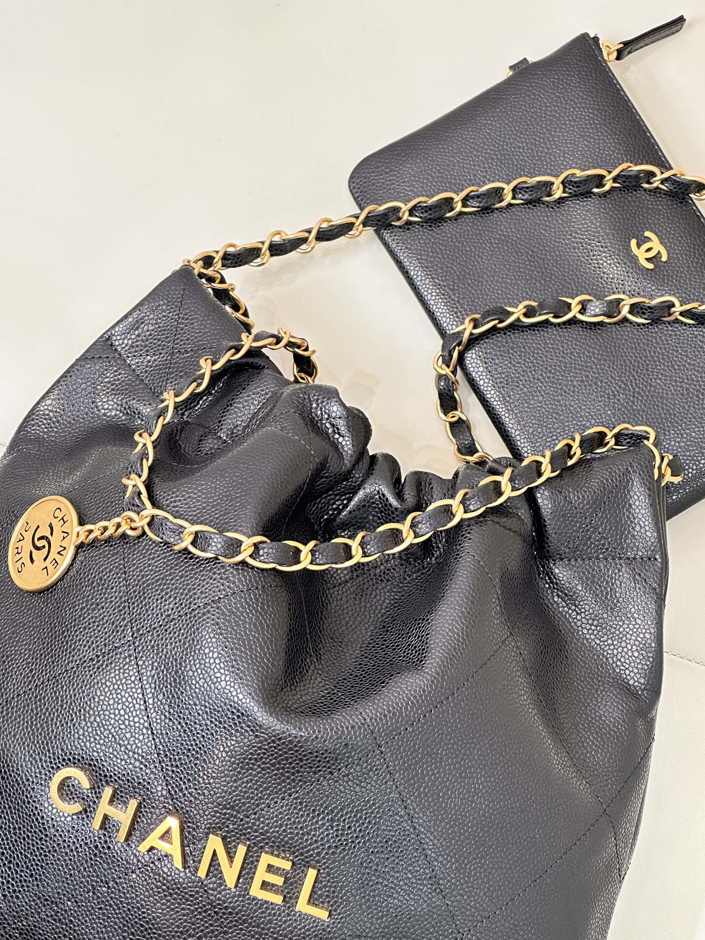 CC 22 Hobo Bag 35cm Black Grained Calfskin Gold Hardware mysite