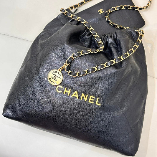 CC 22 Hobo Bag 42cm Black Grained Calfskin Gold Hardware mysite