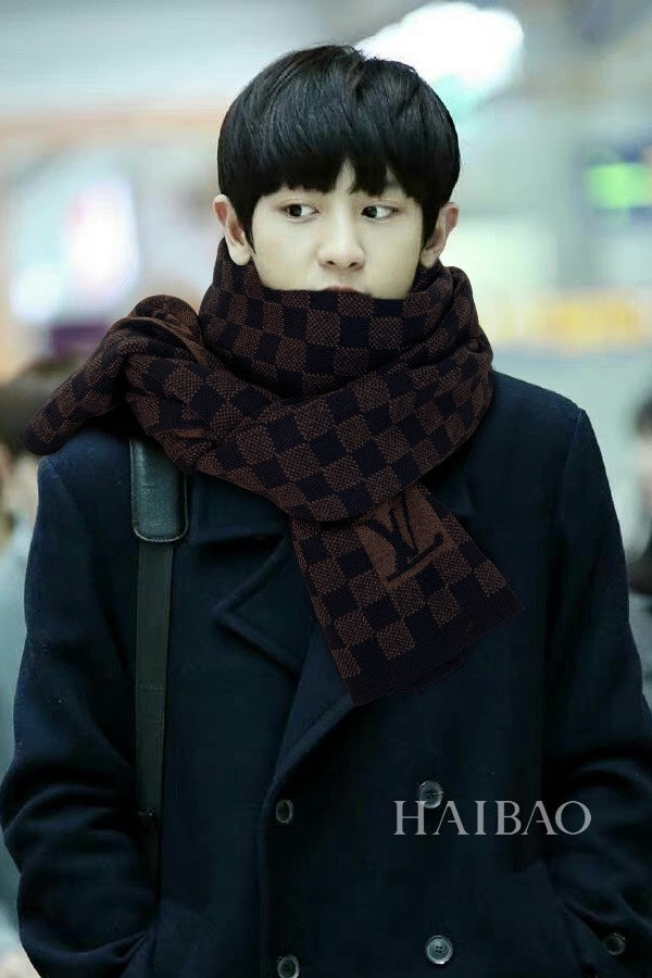 PETIT DAMIER SCARF 170 CM IN CHOCOLATE BROWN MIX BLACK CASHMERE 390783 mysite