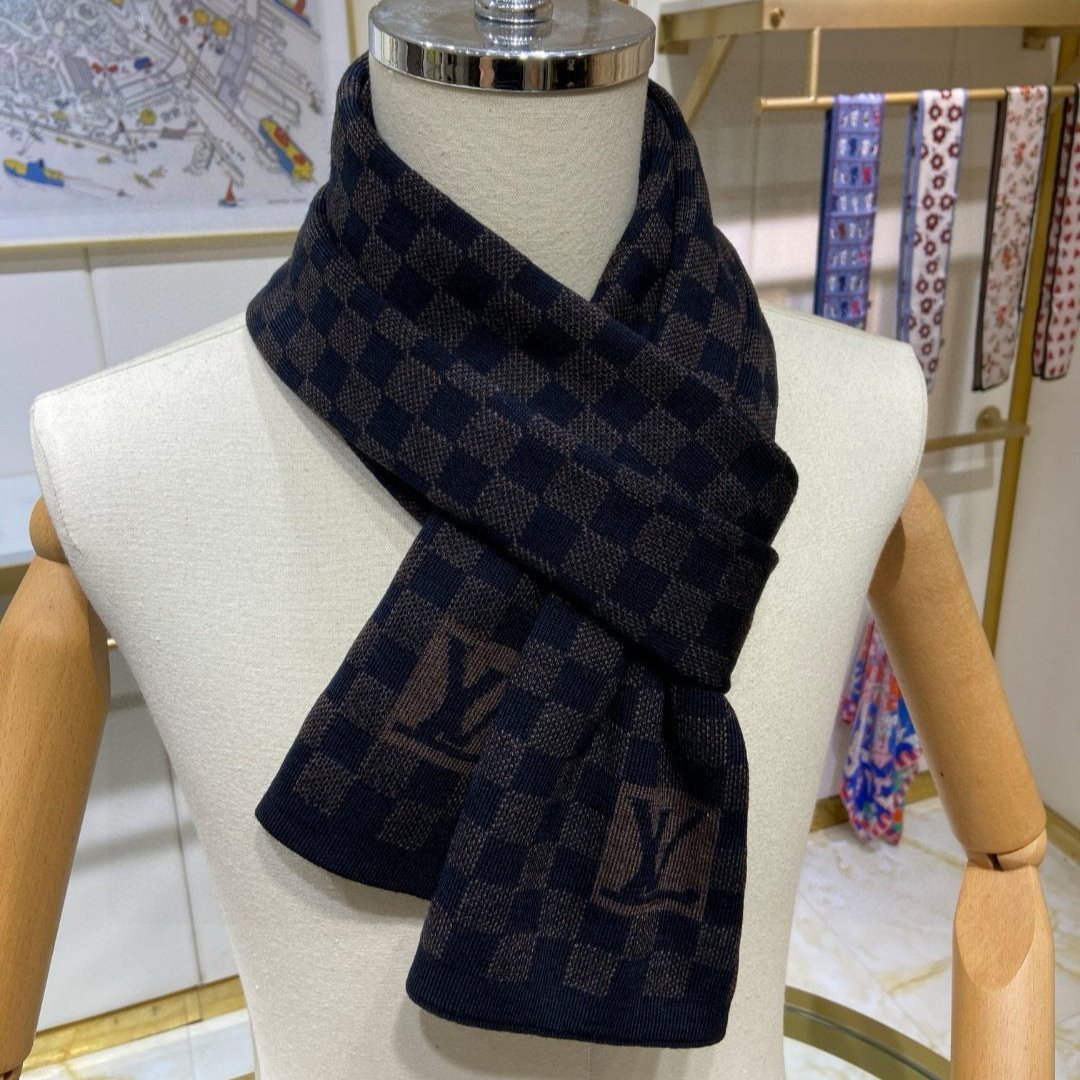 PETIT DAMIER SCARF 170 CM IN CHOCOLATE BROWN MIX BLACK CASHMERE 390783 mysite