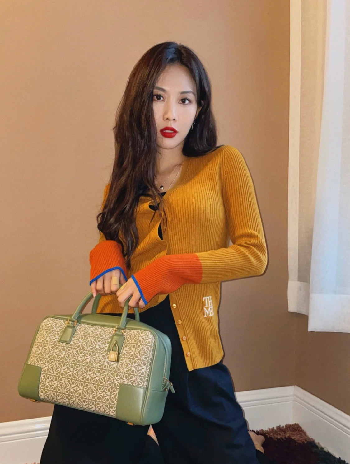 LOE AMAZONA 28 BAG IN OLIVE GREEN CALFSKIN AND BEIGE MONOGRAM FABRIC mysite