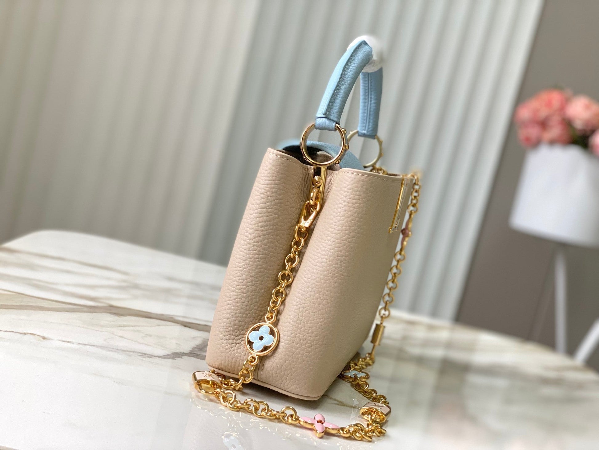 capucines bb 27 beige cloud blue taurillon leather gold hardware mysite
