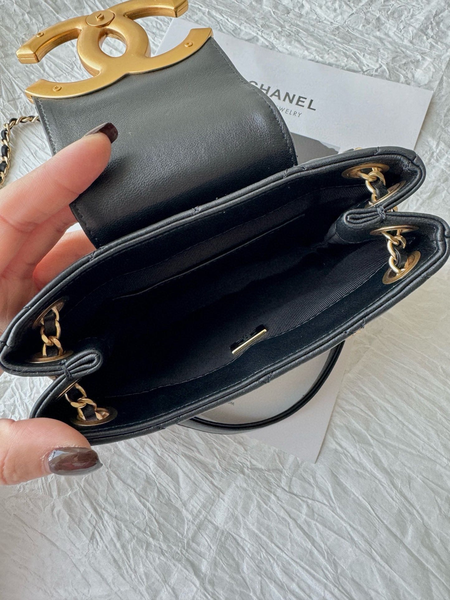 24c cc hobo bag 20cm black lambskin gold hardware mysite