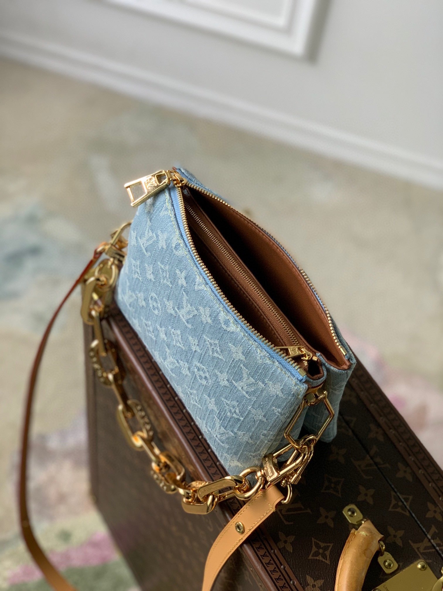 COUSSIN BB 21 IN LIGHT BLUE MONOGRAM DENIM GOLD CHAIN mysite