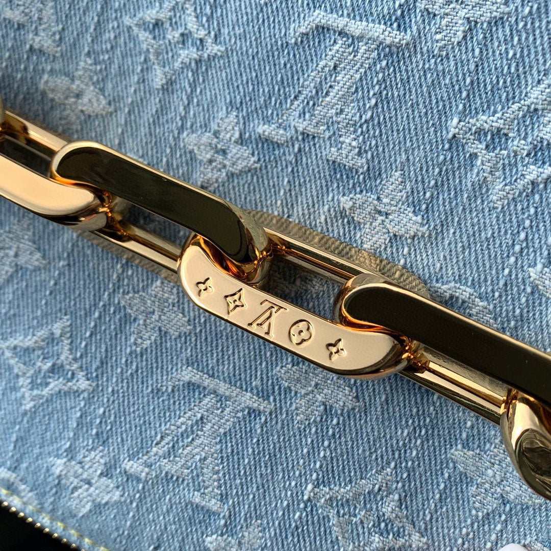 COUSSIN BB 21 IN LIGHT BLUE MONOGRAM DENIM GOLD CHAIN mysite