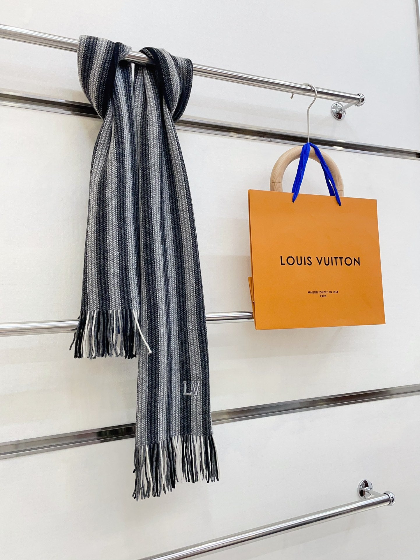 KNITTED SCARF 180 CM IN BLACK MIX GRAY CASHMERE 388179 mysite