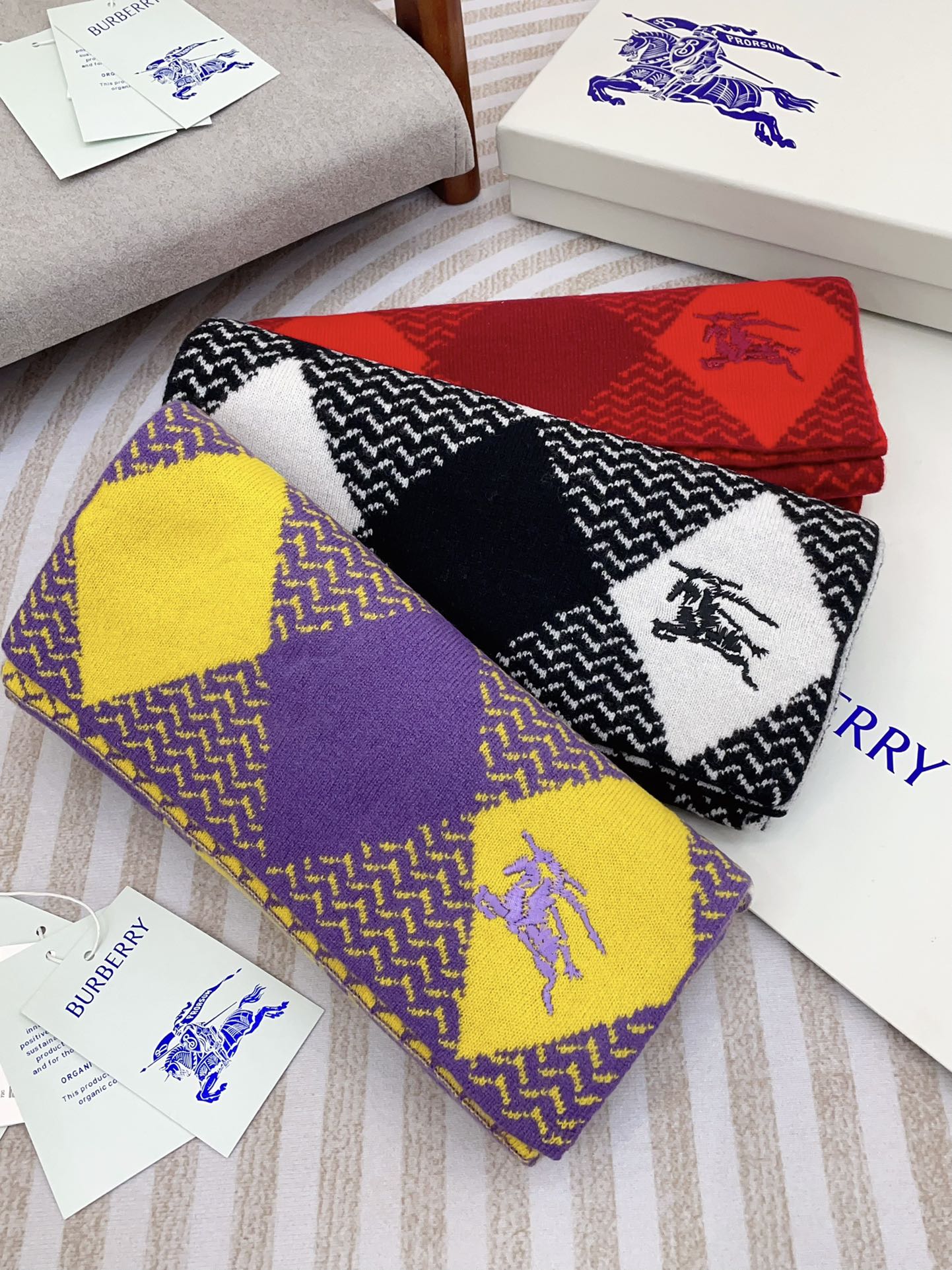 ARGYLE WOOL SCARF 190 CM VIOLET MIX BRIGHT YELLOW 394595 mysite