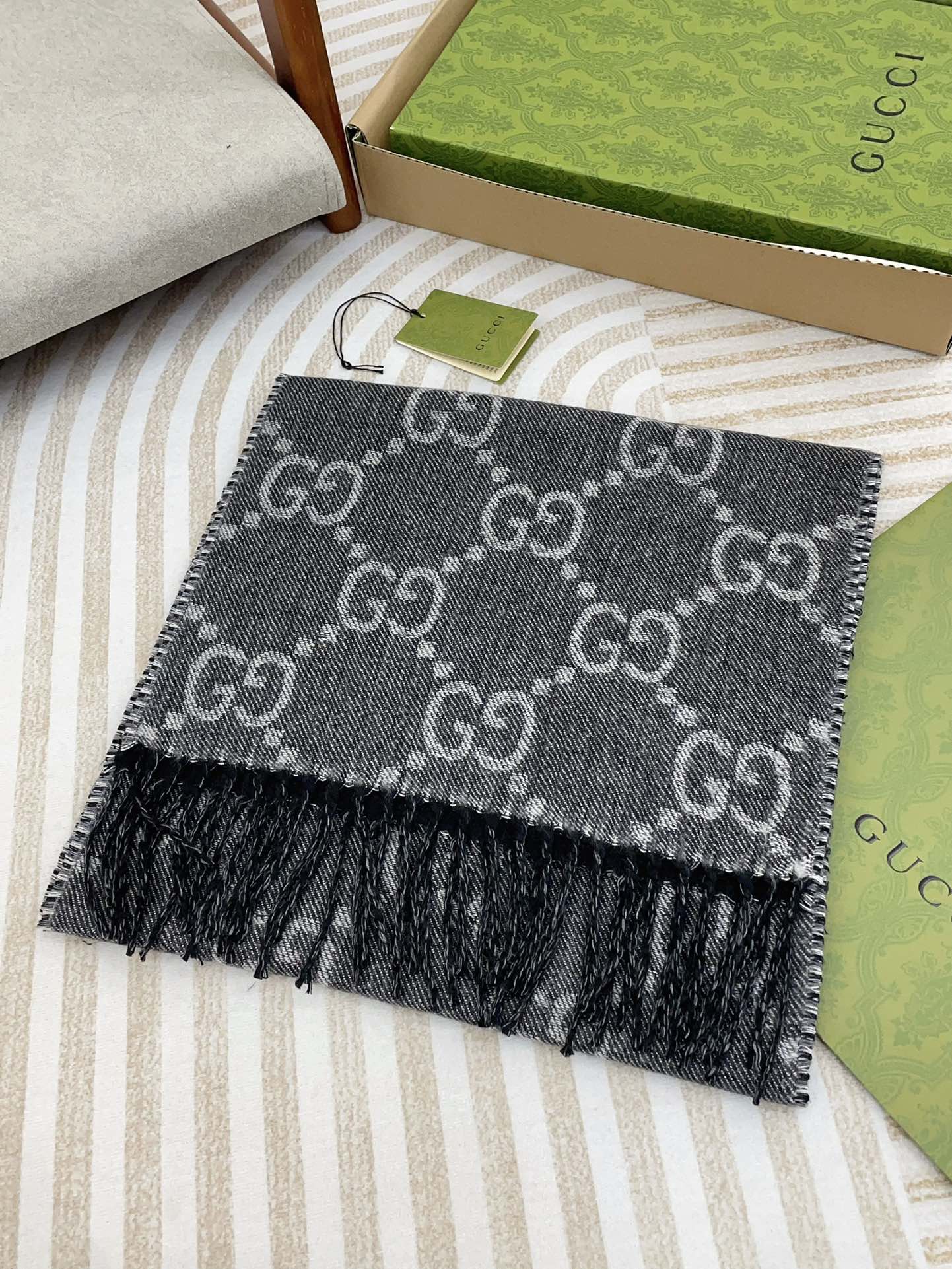 GG JACQUARD WOOL SCARF BLACK 398285 mysite